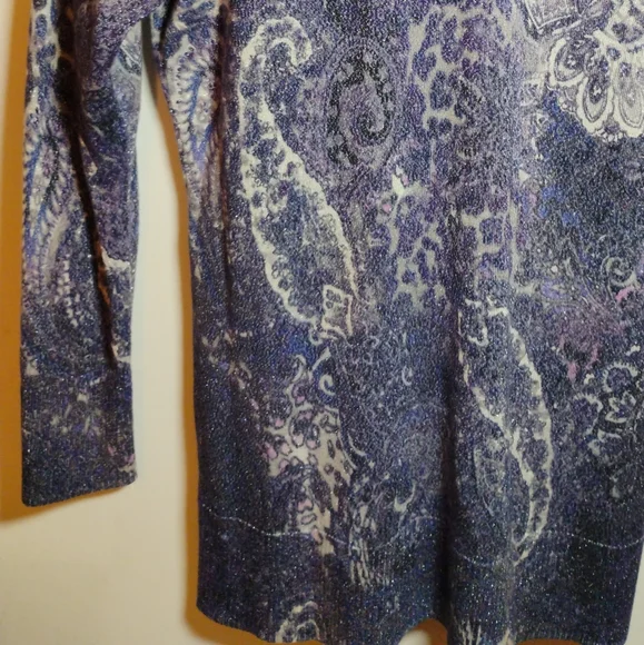 Chico’s Cardigan Size 1 Blue Purple Paisley Button Front Stretch Top - Picture 9 of 10